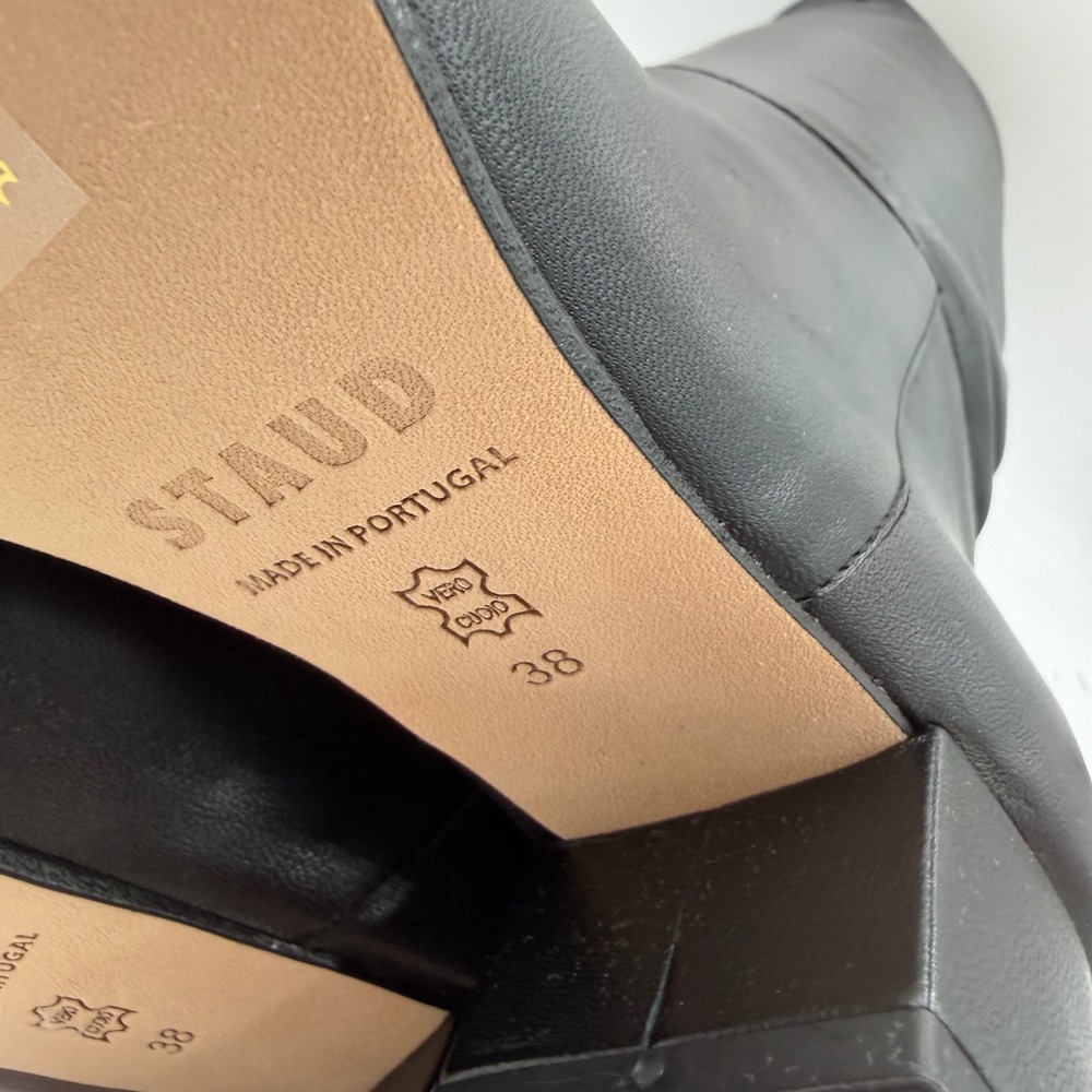 STAUD Black Leather Over-the-Knee Block Heel Boots - Picture 11 of 12